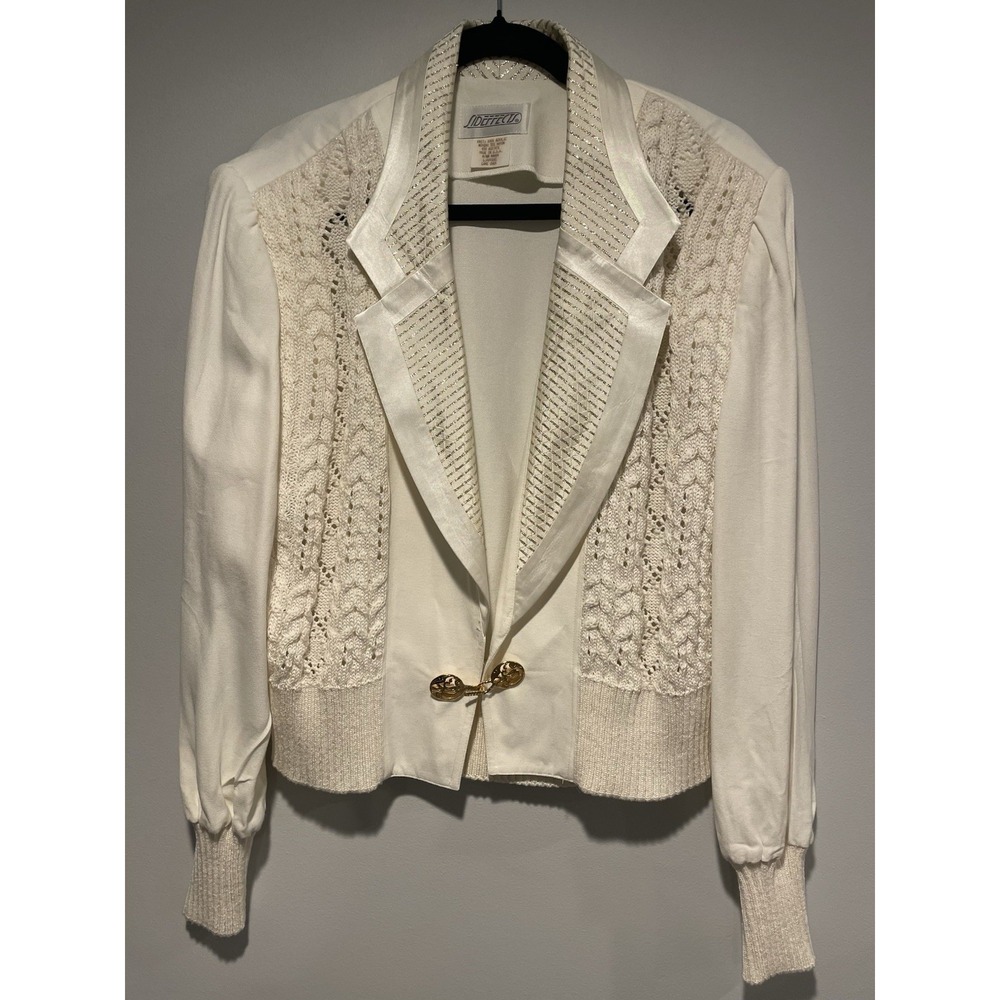 Vintage Side Effects Cropped Blazer Womens Size Large Sweater Satin  Ivory Gold